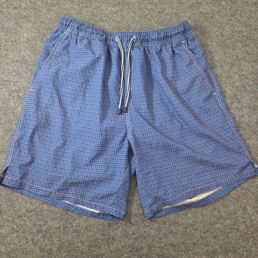 Peter Millar Mens Swim Trunks S Blue Geometric Print Elastic Waist Crown Logo